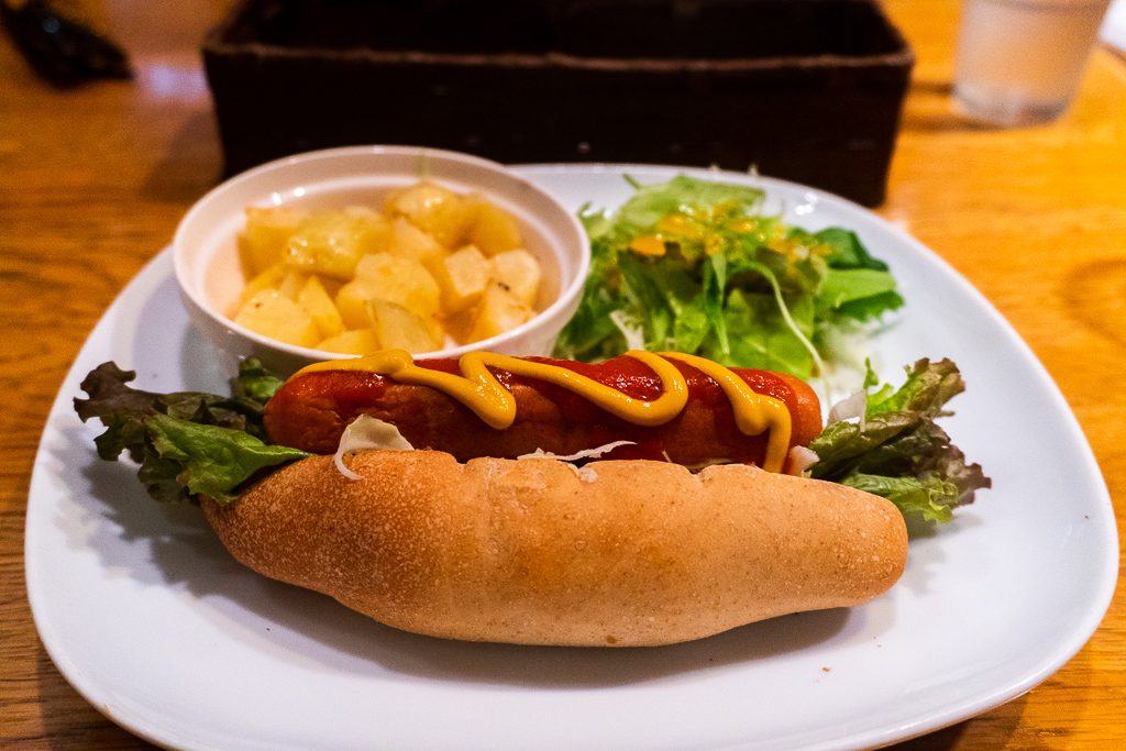 Hot dog vegano en Osaka.